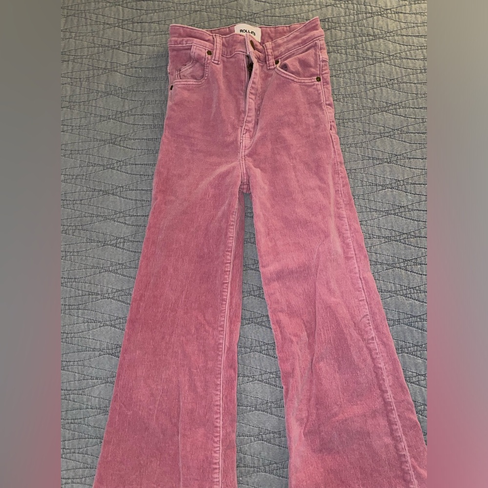 ROLLA’S Eastcoast Baby Whale Corduroy Lilac Cord High rise Flare Pants Size 24 - Picture 10 of 16